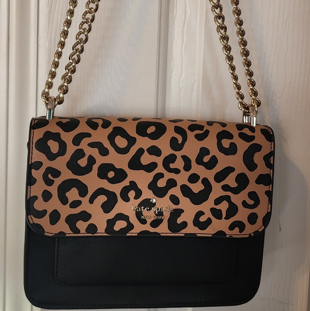 Kate Spade New York Remi Leopard Black Animal Flap Chain Crossbody Bag EUC - Picture 11 of 12
